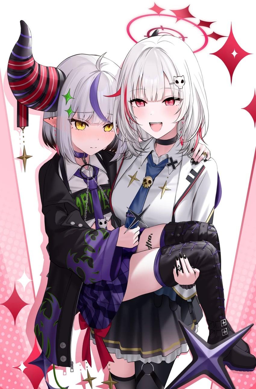 la+ darknesss and dtto. (hololive and 1 more) drawn by wanne