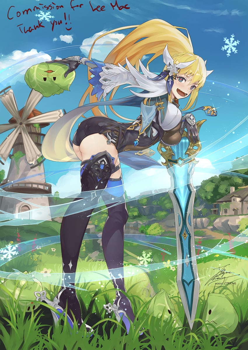 eula, darkness, and cabbage (genshin impact and 1 more) drawn by fadingz