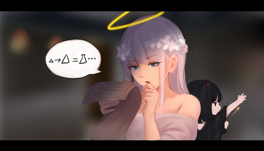 black-haired demon girl and angel girl (original) drawn by shimmer