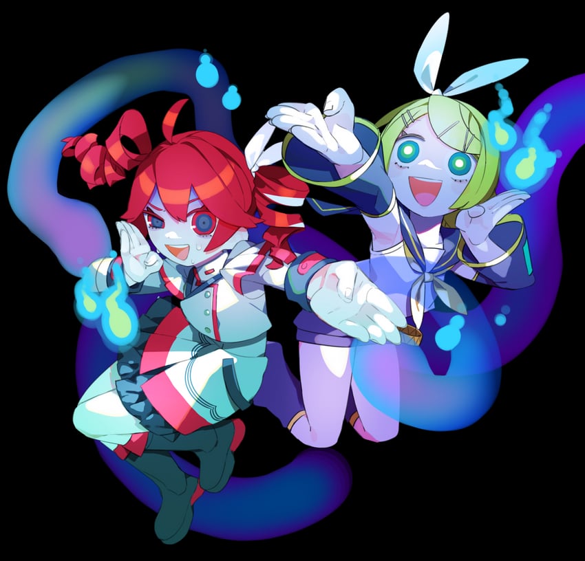 kagamine rin and kasane teto (vocaloid and 2 more) drawn by cheri_zao