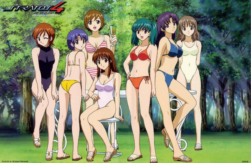 honjou mikaze, doi shizuha, kikuhara karin, nakamura ayamo, kisaragi sayaka, and 2 more (stratos 4) drawn by yamauchi_noriyasu
