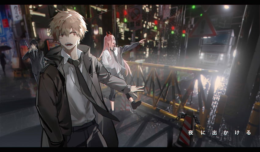 power, denji, and hayakawa aki (chainsaw man) drawn by bijian_de_linghun
