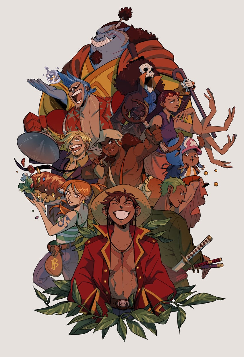 nami, monkey d. luffy, nico robin, roronoa zoro, sanji, and 5 more (one piece) drawn by bendix