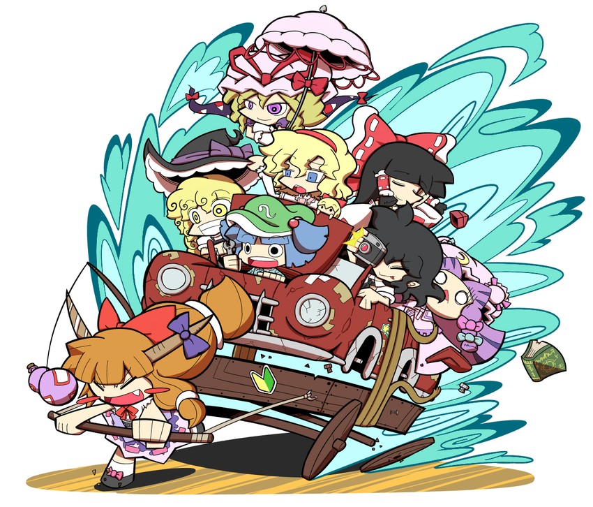 hakurei reimu, kirisame marisa, alice margatroid, patchouli knowledge, yakumo yukari, and 4 more (touhou and 1 more) drawn by kuchibashi_(9180)