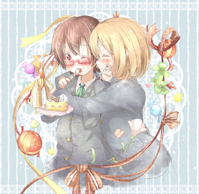 hirasawa yui and manabe nodoka (k-on!) drawn by kuma_(happylocation)