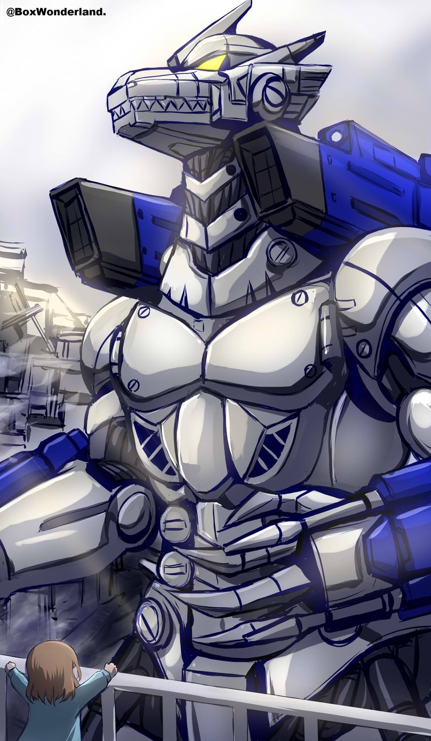 kunikida hanamaru, mechagodzilla, and kiryu (love live! and 2 more) drawn by box_wonderland