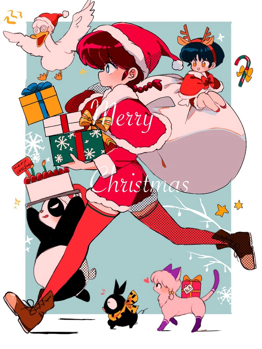 ranma-chan, shampoo, tendou akane, p-chan, saotome genma, and 1 more (ranma 1/2) drawn by sanamaru_(sana79261827)