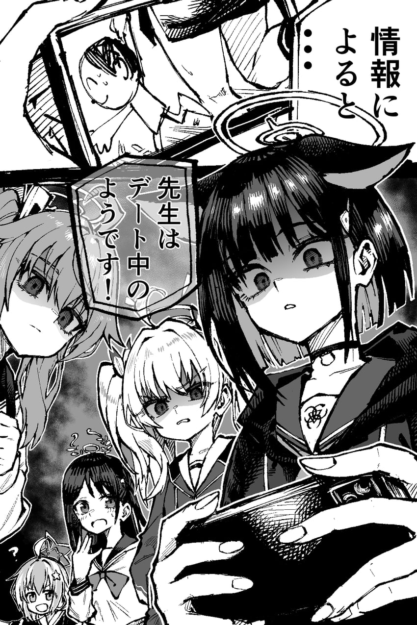 sensei, doodle sensei, kazusa, aru, natsu, and 3 more (blue archive) drawn by jazz_(fukukan)