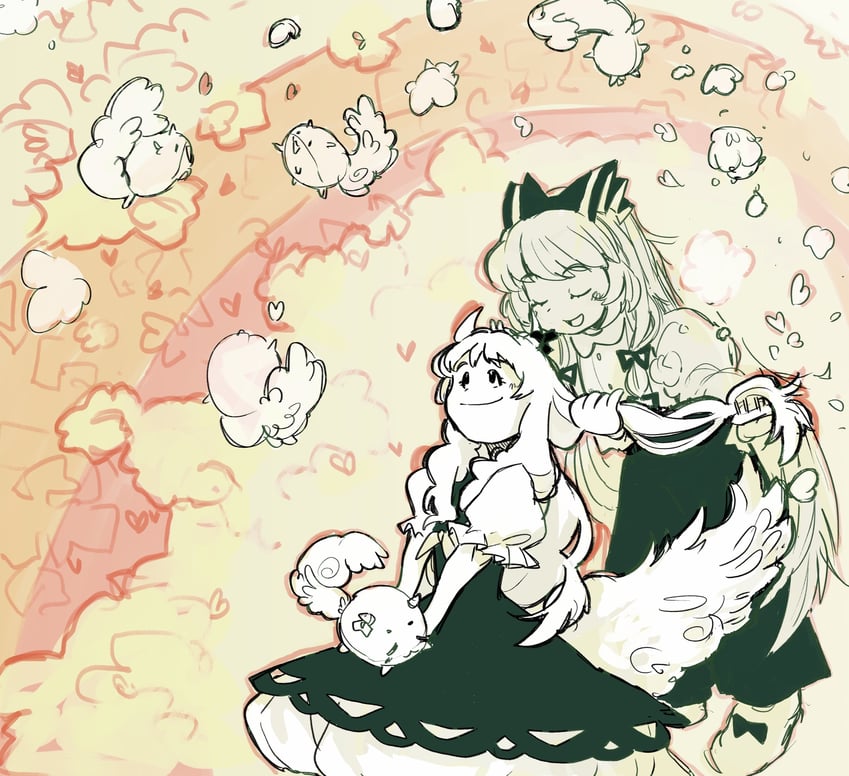 fujiwara no mokou, kamishirasawa keine, and ex-keine (touhou) drawn by molly_yancey