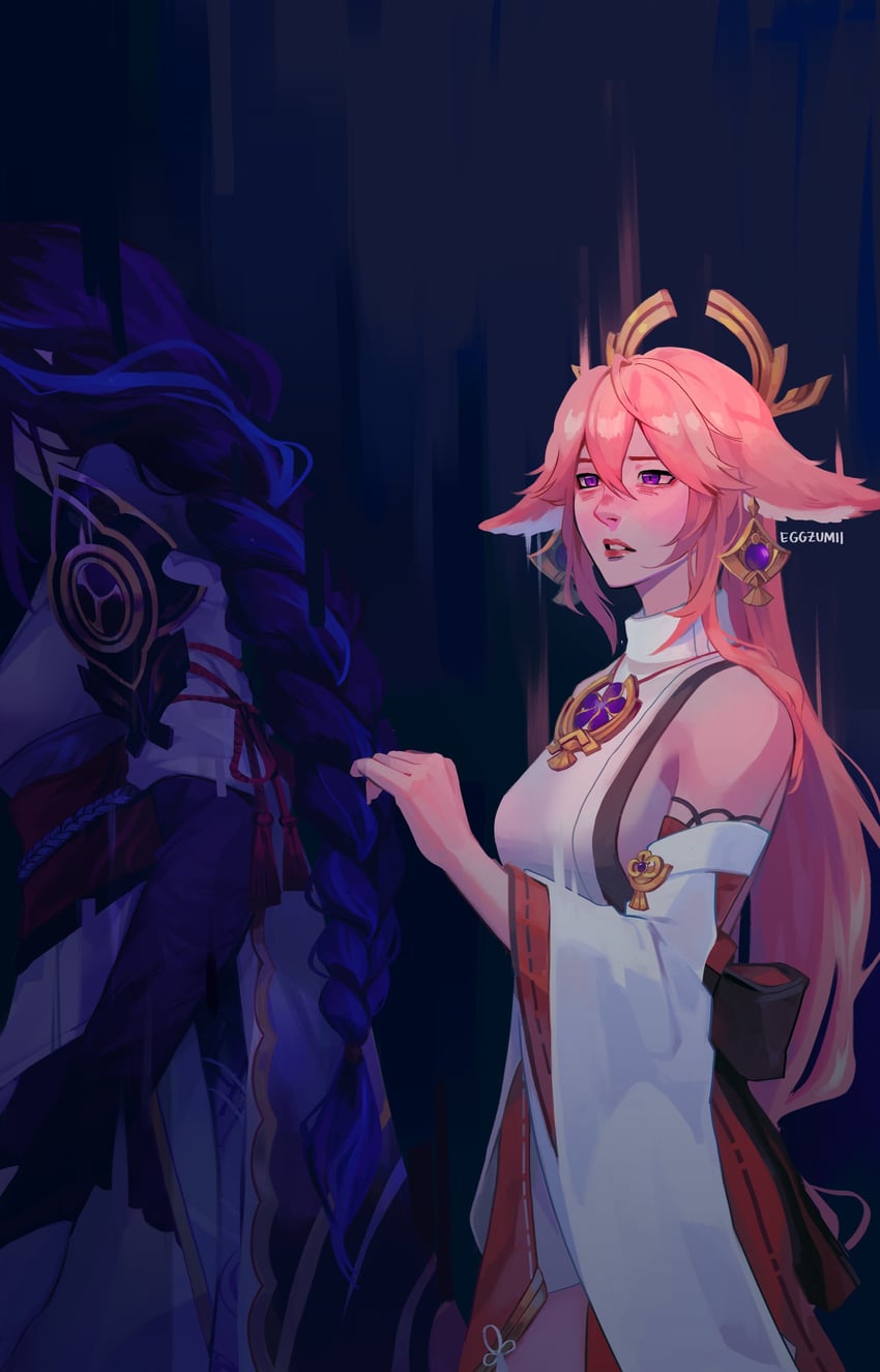 raiden shogun and yae miko (genshin impact) drawn by eggzumii