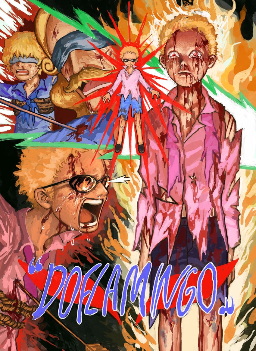 donquixote doflamingo, donquixote rocinante, and donquixote homing (one piece) drawn by hv48ell