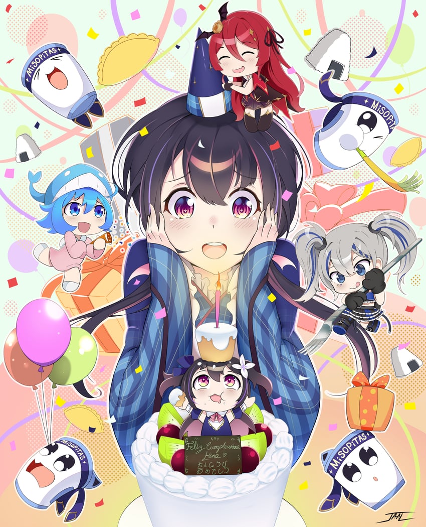 hina misora, rurine luna, himea d'almaria, kujira-chan, and misopita (wactor production) drawn by jaal_art