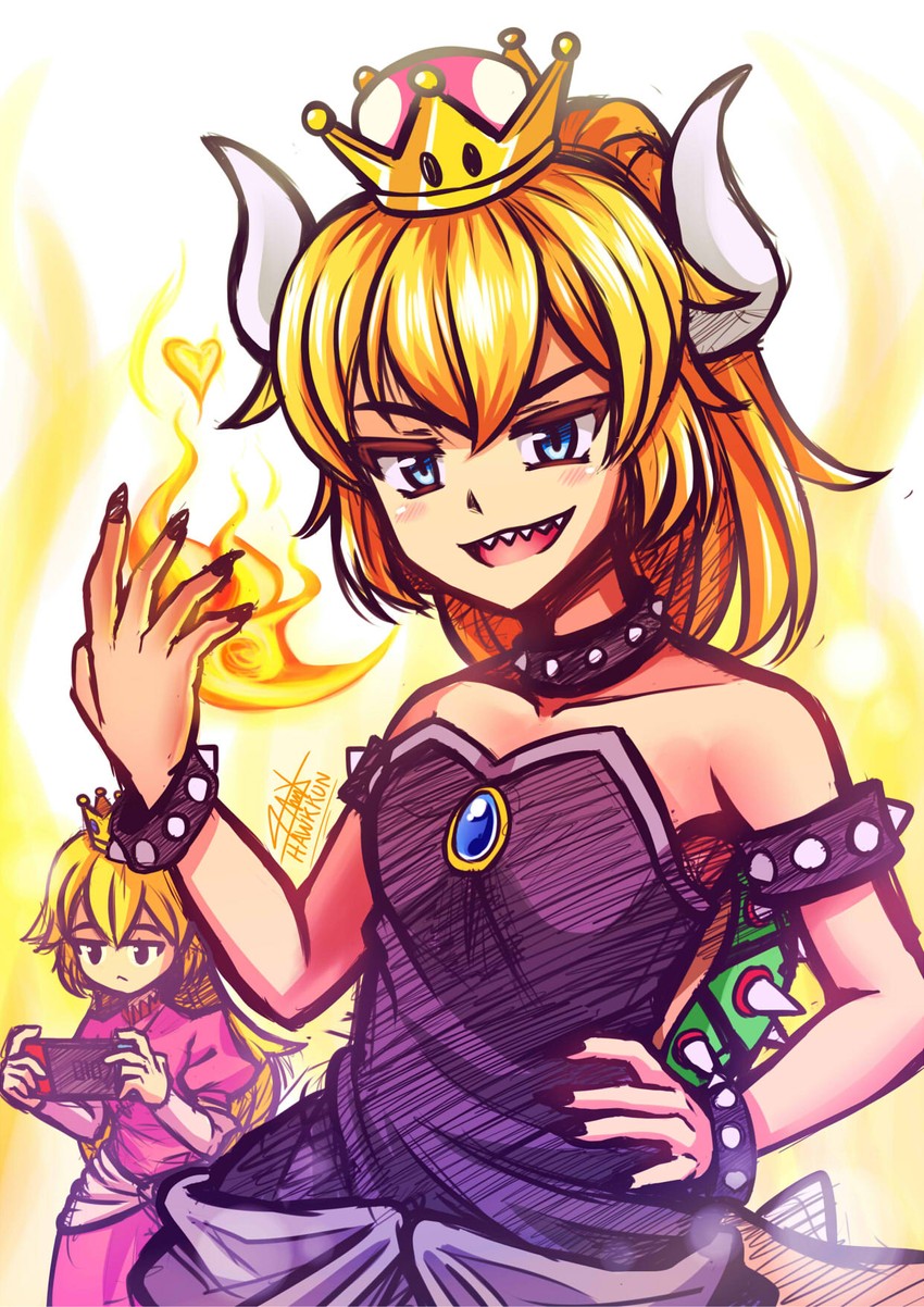 princess peach and bowsette (mario and 1 more) drawn by senpaihawkkun