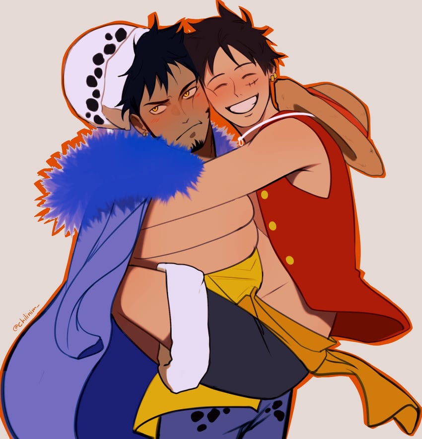 monkey d. luffy and trafalgar law (one piece) drawn by chilinim