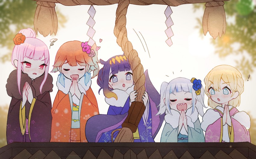 gawr gura, mori calliope, ninomae ina'nis, takanashi kiara, and watson amelia (hololive and 1 more) drawn by neru_(flareuptf1)