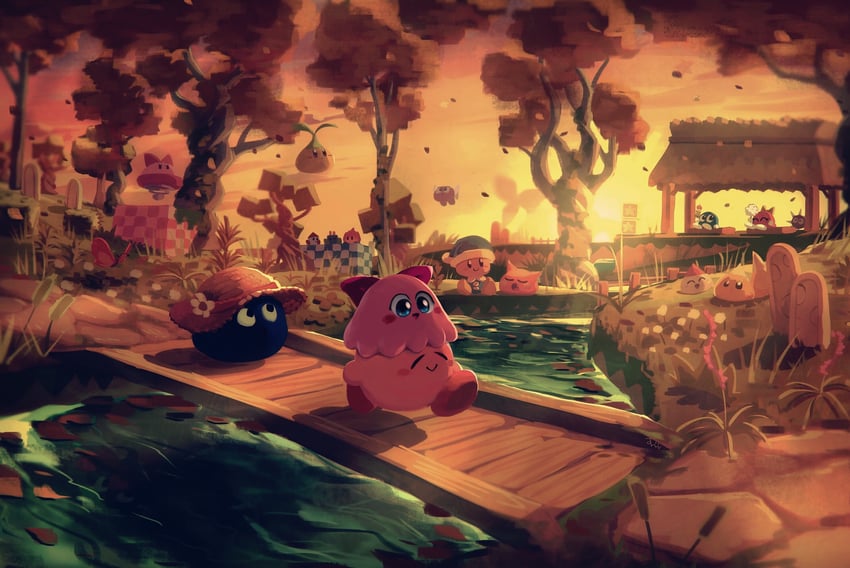 kirby, gooey, morpho knight, scarfy, bronto burt, and 13 more (kirby and 1 more) drawn by suyasuyabi