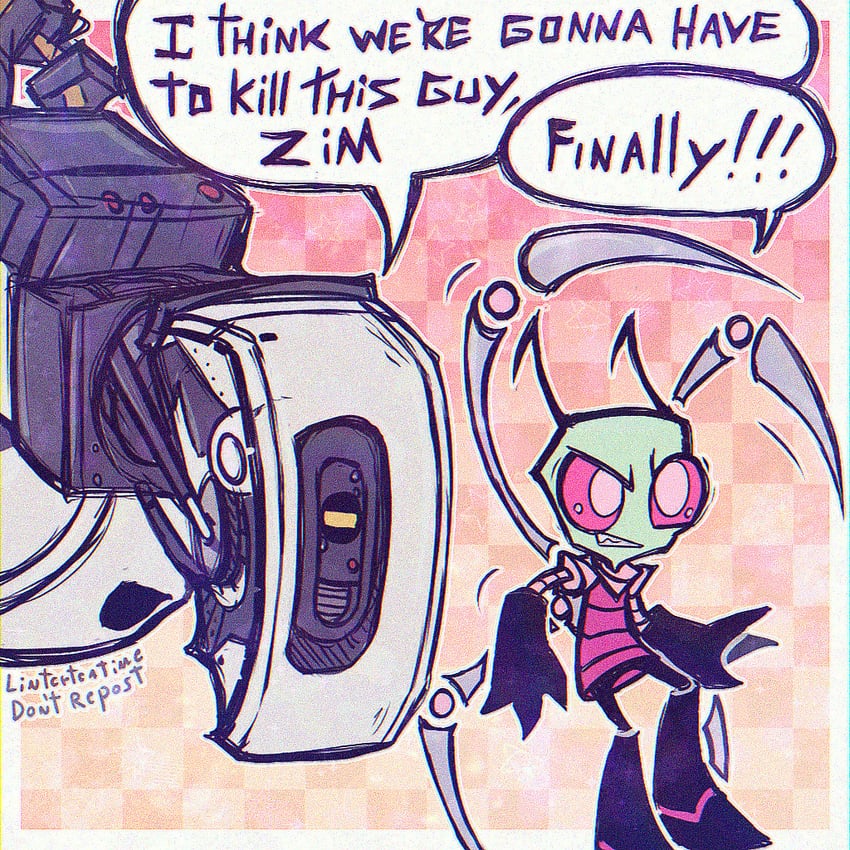 glados and zim (portal and 2 more) drawn by linterteatime