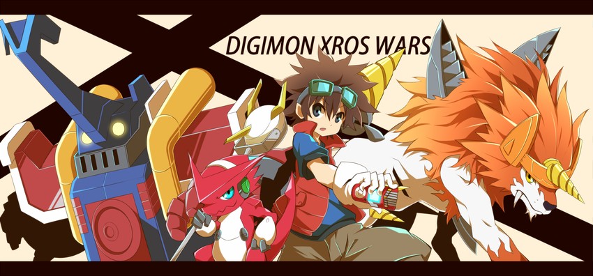 shoutmon, kudou taiki, dorulumon, and ballistamon (digimon and 1 more) drawn by lemon_(wzcrybmi)