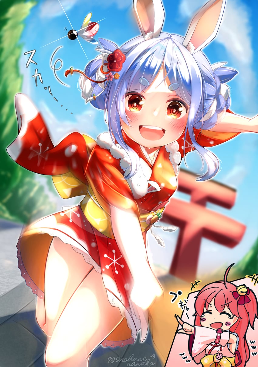 usada pekora and sakura miko (hololive) drawn by sirohanenanaka
