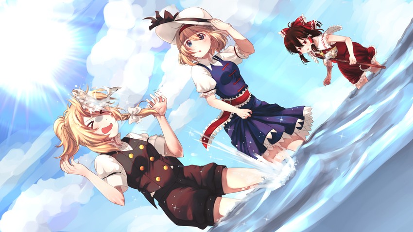 hakurei reimu, kirisame marisa, and alice margatroid (touhou) drawn by bakaryuu