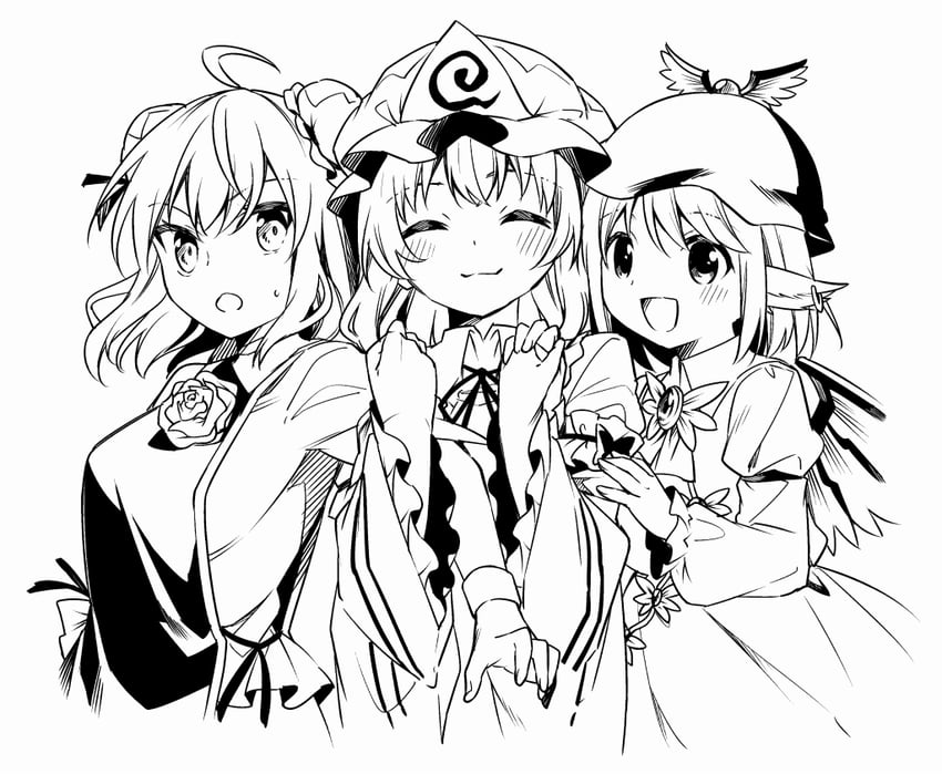 saigyouji yuyuko, mystia lorelei, and ibaraki kasen (touhou) drawn by kapuchii