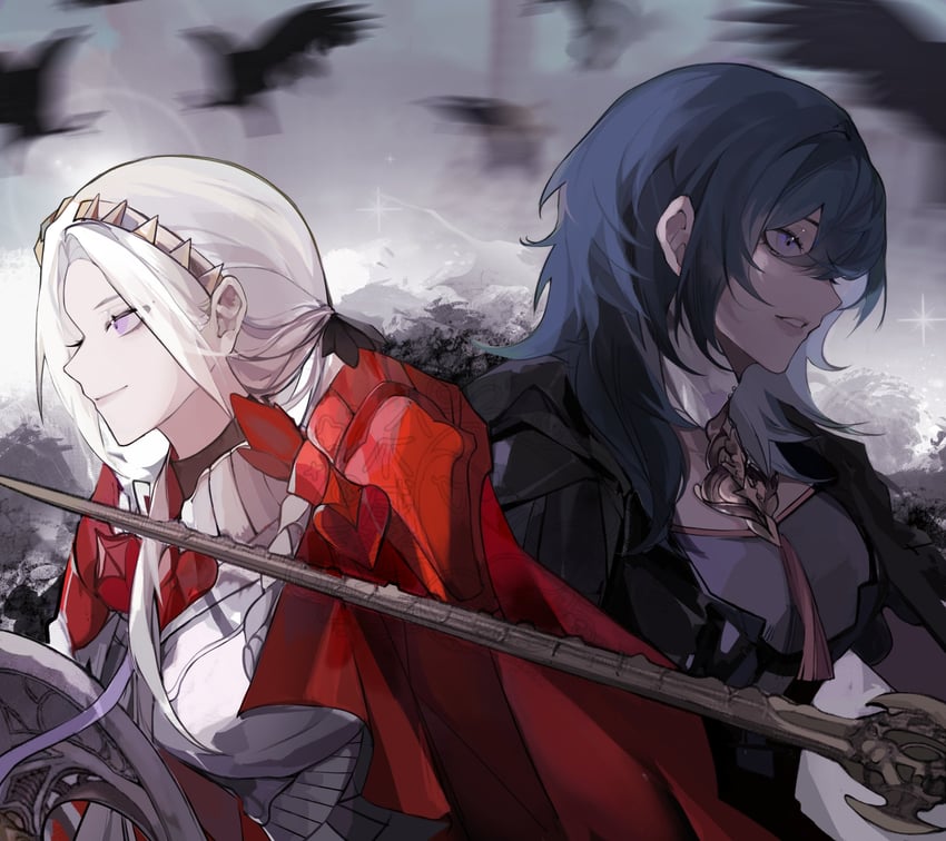 female byleth and edelgard von hresvelg (fire emblem and 2 more) drawn by moyibzs