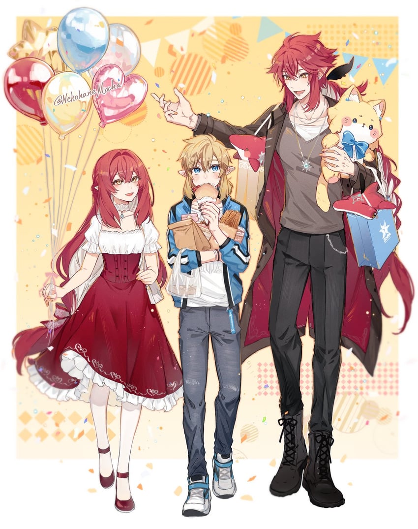 link, mipha, and sidon (the legend of zelda and 1 more) drawn by nekohanemocha