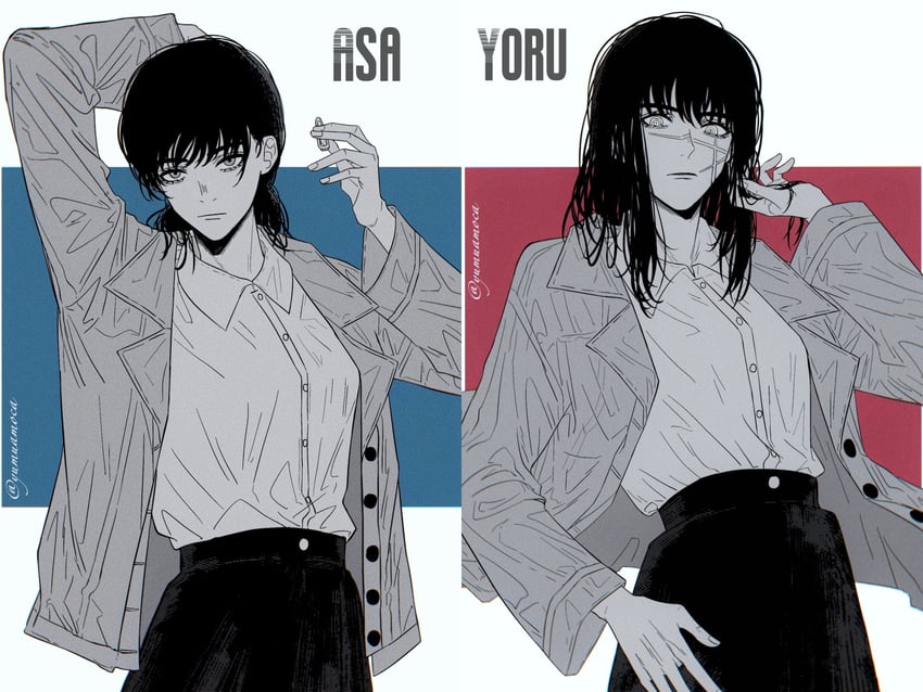 yoru and mitaka asa (chainsaw man) drawn by yumu_(8181018)