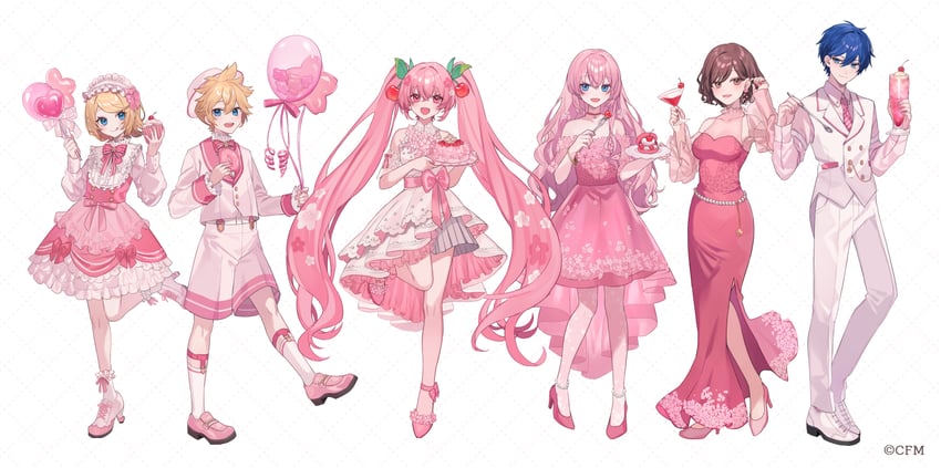 hatsune miku, kagamine rin, kagamine len, megurine luka, kaito, and 7 more (vocaloid) drawn by shugao