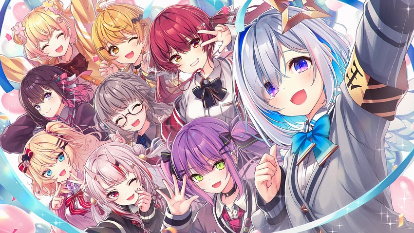 houshou marine, tokoyami towa, amane kanata, shirogane noel, nakiri ayame, and 4 more (hololive) drawn by chihiro_ayaka