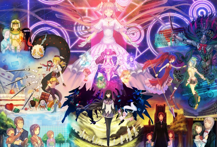 akemi homura, kaname madoka, miki sayaka, sakura kyoko, tomoe mami, and 24 more (mahou shoujo madoka magica and 1 more) drawn by ryuuzaki_ichi