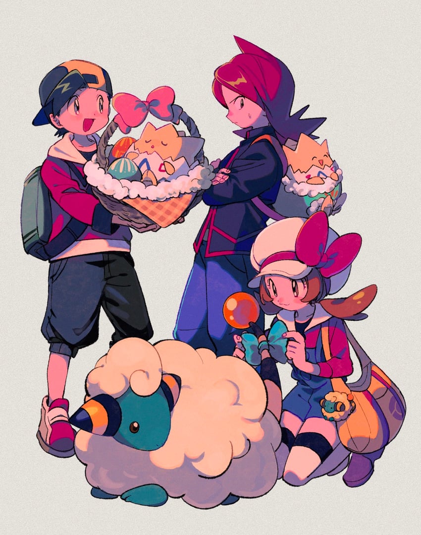 ethan, lyra, silver, togepi, and mareep (pokemon and 1 more) drawn by ok_ko19