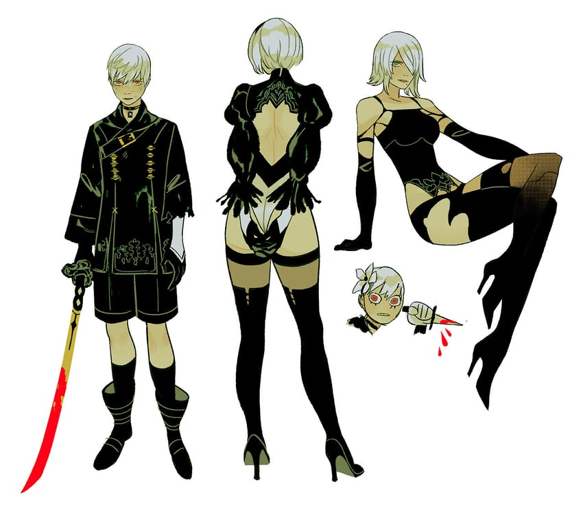 2b, 9s, and a2 (nier and 1 more) drawn by sarakipin