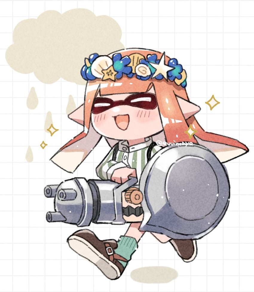 inkling player character and inkling girl (splatoon and 1 more) drawn by shina_shina