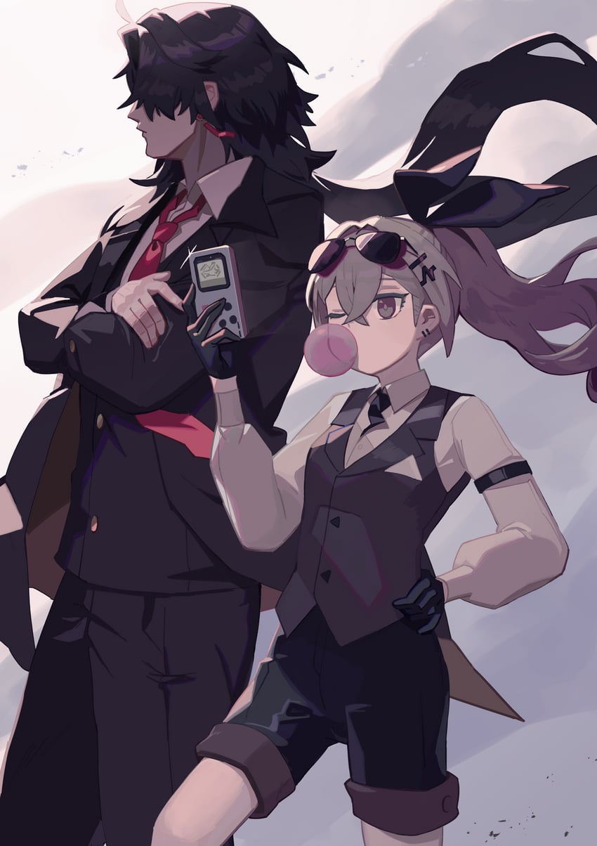silver wolf and blade (honkai and 1 more) drawn by sakanarice