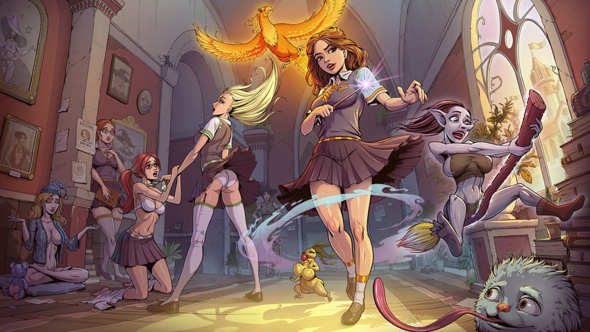 hermione granger, luna lovegood, minerva mcgonagall, susan bones, daphne greengrass, and 1 more (wizarding world and 2 more) drawn by valerii_siserg