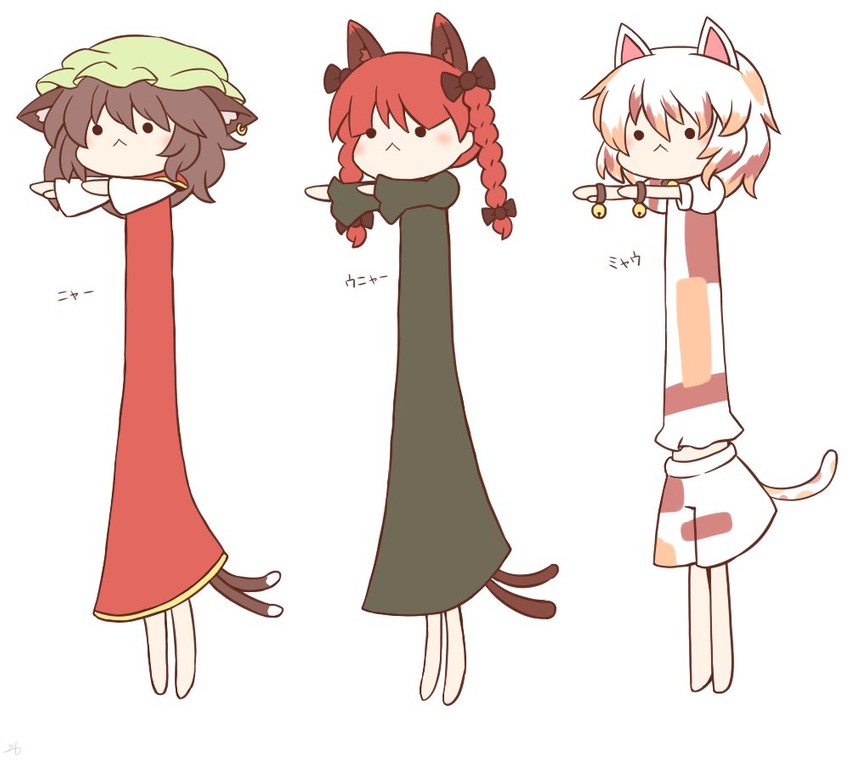 kaenbyou rin, chen, and goutokuji mike (touhou) drawn by 216