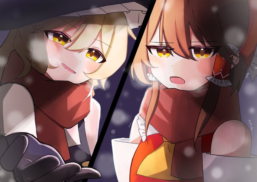 hakurei reimu and kirisame marisa (touhou) drawn by bagu_(bagubagu_cr7)