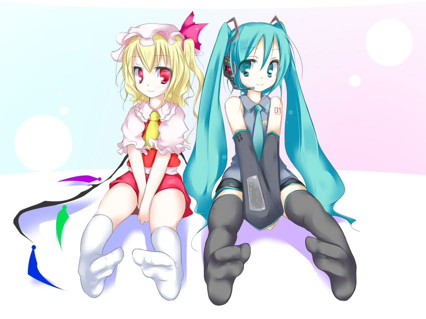 hatsune miku and flandre scarlet (touhou and 1 more) drawn by oouso