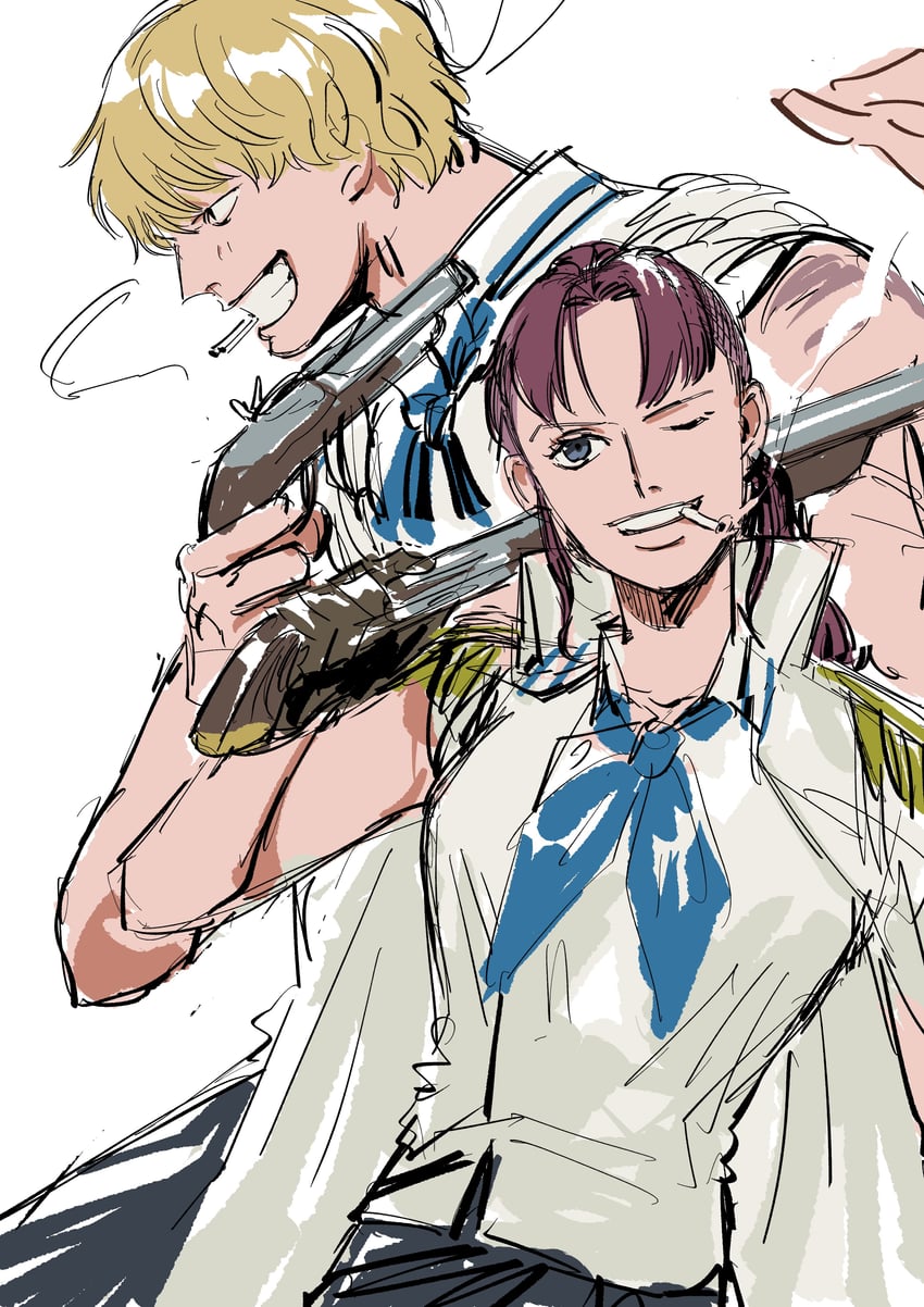 donquixote rocinante and bellemere (one piece) drawn by santagawa
