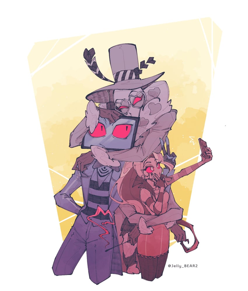 valentino, vox, and velvette (hazbin hotel) drawn by jelly_bear2