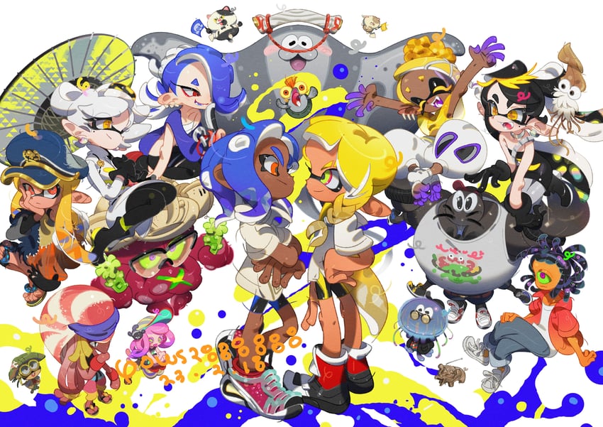 inkling player character, inkling girl, octoling player character, octoling boy, agent 3, and 21 more (splatoon and 1 more) drawn by ows28888888