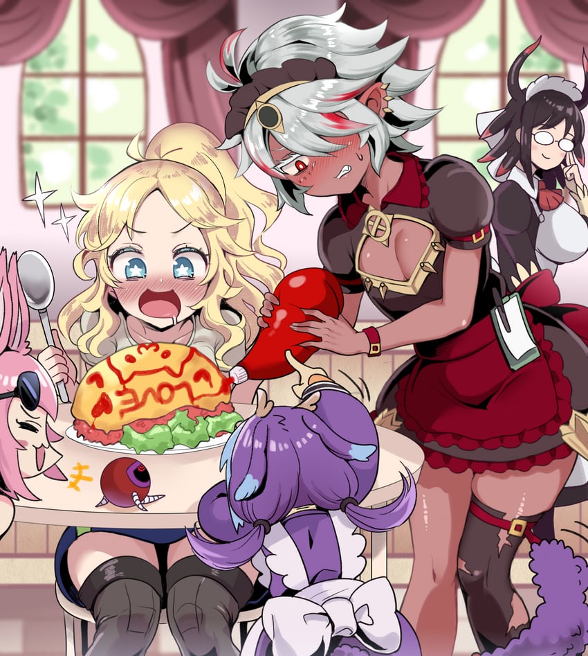 laundry dragonmaid, ecclesia, house dragonmaid, incredible ecclesia the virtuous, albaz, and 3 more (yu-gi-oh!) drawn by tomato_cyuki