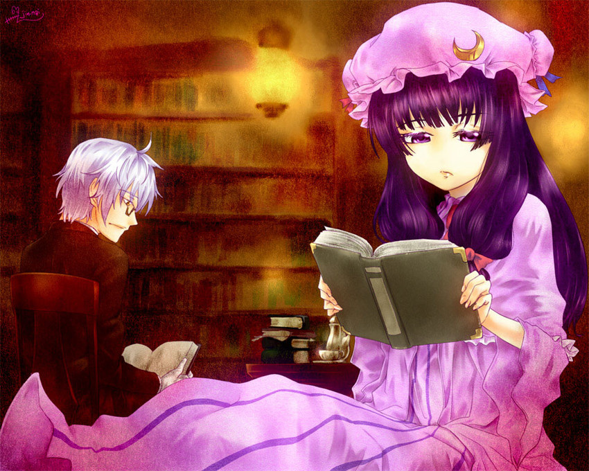 patchouli knowledge and morichika rinnosuke (touhou) drawn by jin_nai