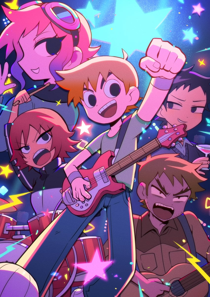 scott pilgrim, wallace wells, ramona flowers, kim pine, and stephen stills (scott pilgrim and 1 more) drawn by g_tsurius