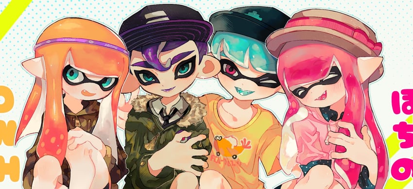 inkling player character, inkling girl, octoling player character, inkling boy, and octoling boy (splatoon and 1 more) drawn by ze090