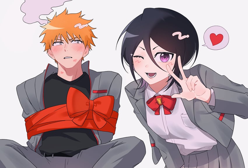 kuchiki rukia and kurosaki ichigo (bleach) drawn by gwao_(_ul_13)