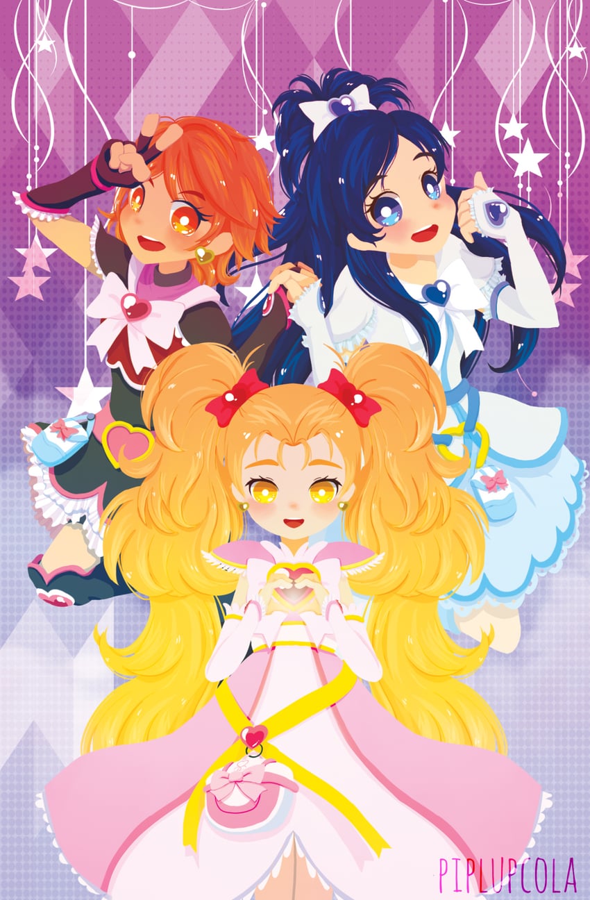 misumi nagisa, yukishiro honoka, cure black, cure white, kujou hikari, and 1 more (precure and 2 more) drawn by piplupcola