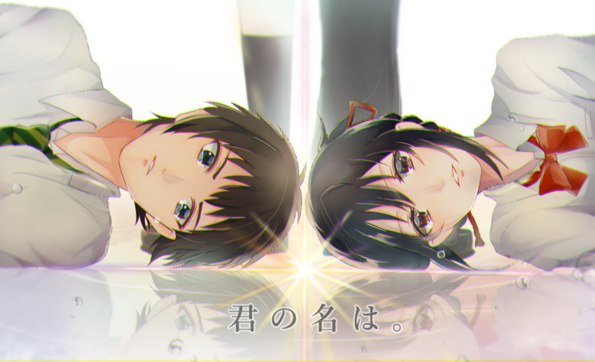 miyamizu mitsuha and tachibana taki (kimi no na wa.) drawn by komugi_(komugi_ckdi)