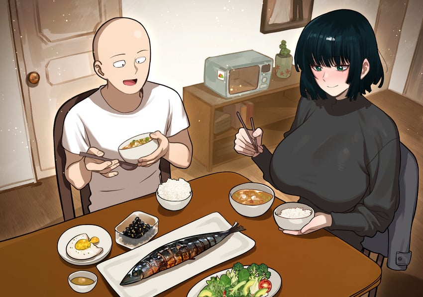 fubuki and saitama (one-punch man) drawn by 6no1